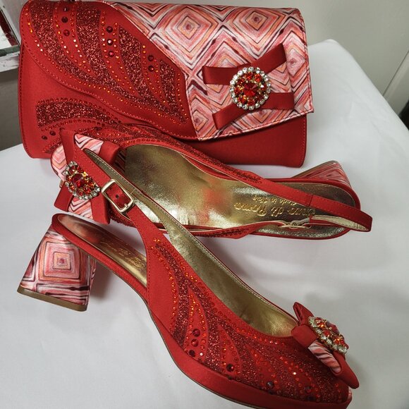 Leather Red ENZO di ROMA Italian Shoe and Bag set - Picture 4 of 9